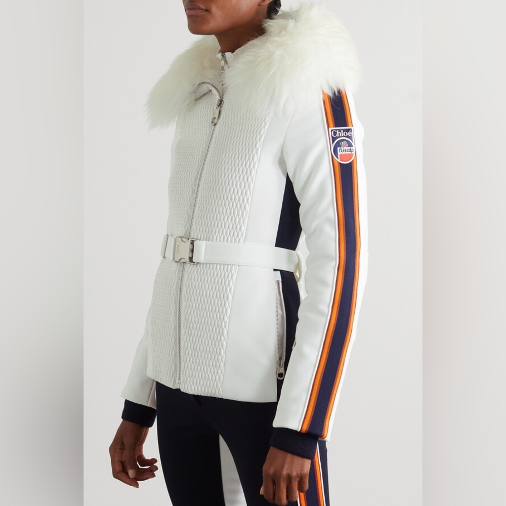 Chloé + Fusalp Belted Shearling-trimmed Quilted Ski Jacket - White FR 34 / US 2
